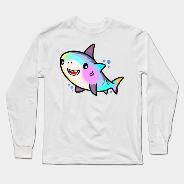 Happy smiling baby shark with bubbles. Kawaii cartoon Long Sleeve T-Shirt by SPJE Illustration Photography